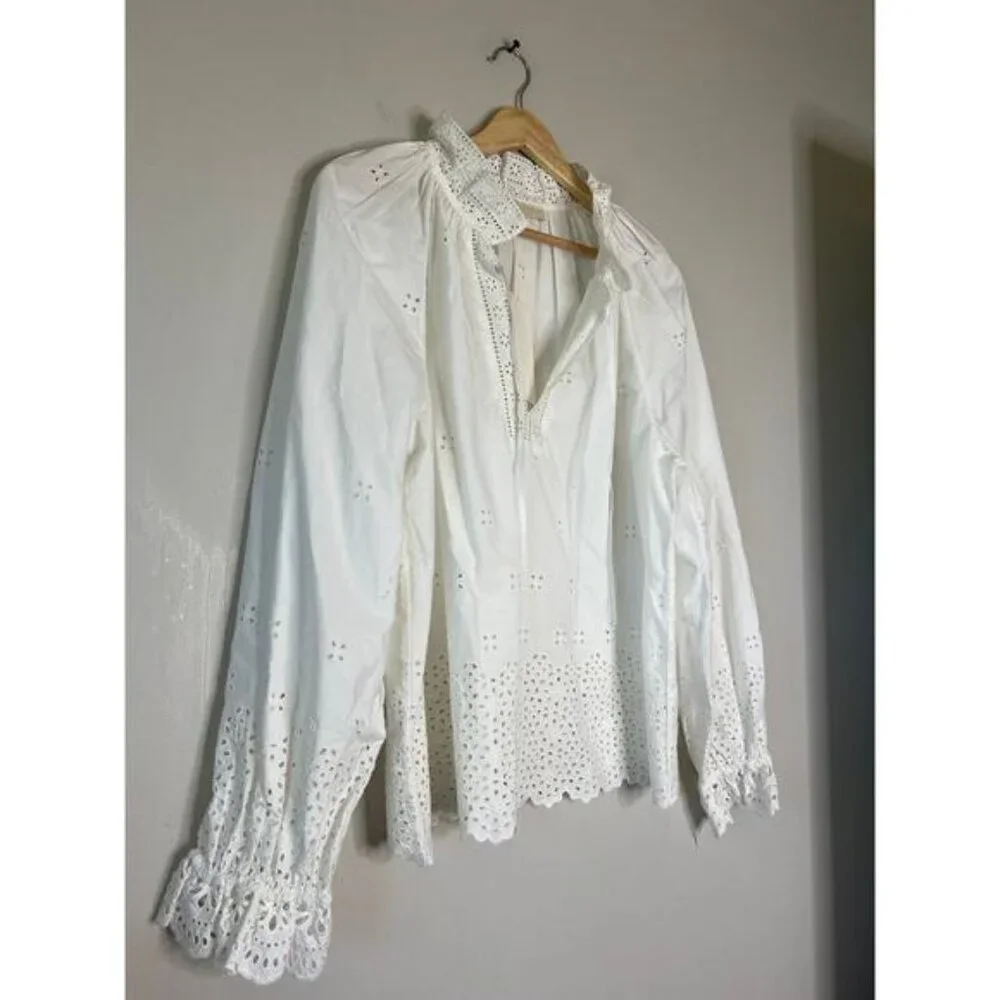 NWT Ulla Johnson Alora Longsleeve Eyelet Embroidered Blouse Top White Size: 10